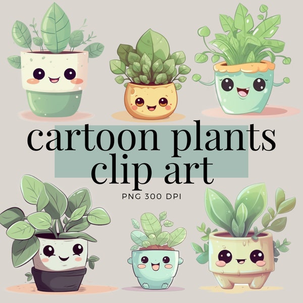 16 PNG Clip Art / Cute Cartoon Plants / PNG / Transparent Background / Cute / Plants / Cartoon