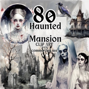 80 Haunted Mansion Clipart - Horror Clipart -Halloween Clipart - Gothic Clipart - Watercolour - Instant Download - Commercial Use - PNG