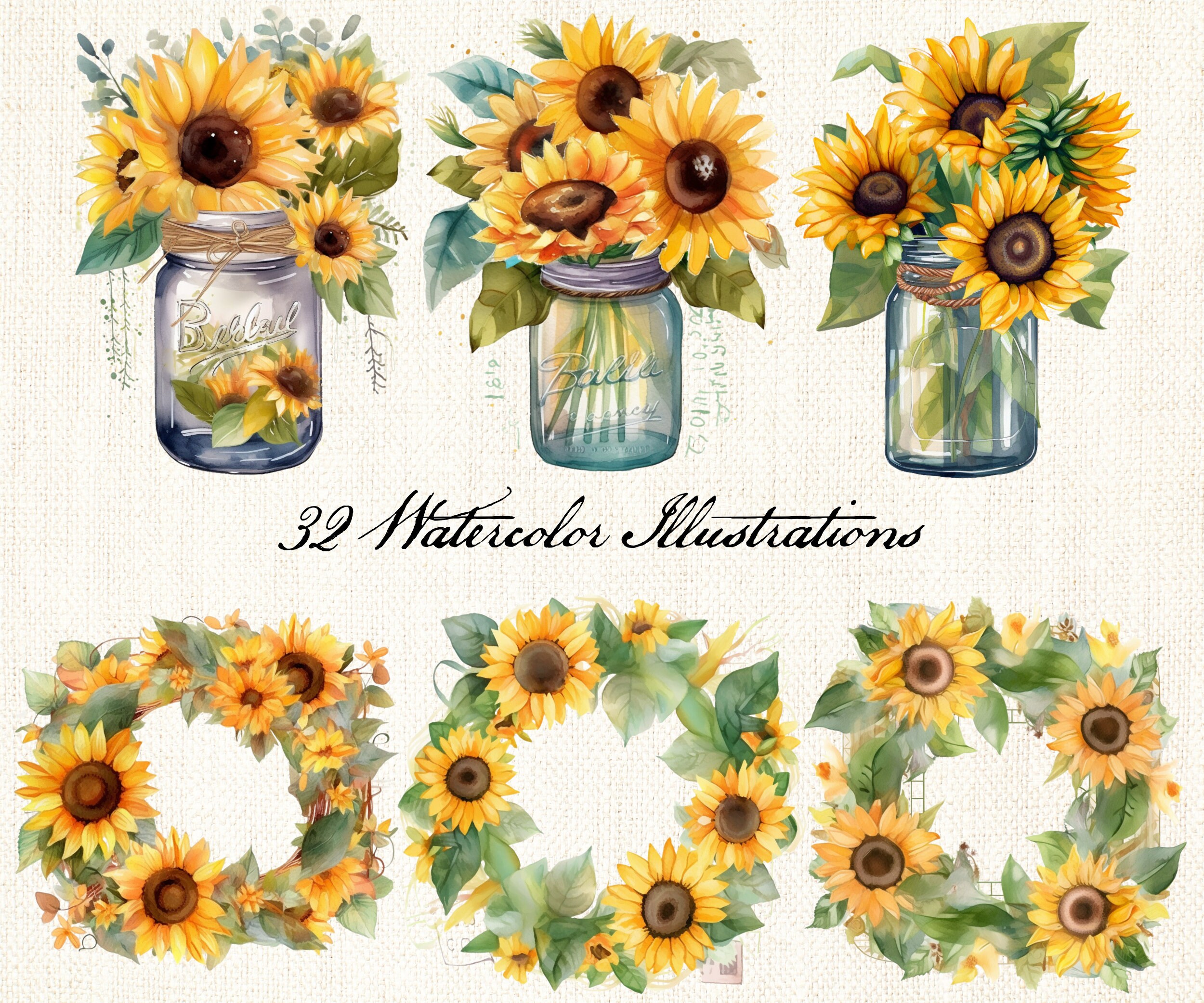 Watercolor Sunflowers Clipart - Fall Sunflower Floral Bouquets - PNG ...