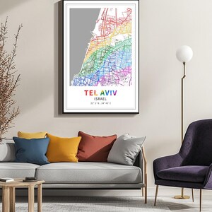 Carte de Tel-Aviv - Couleurs de la Gay Pride - Poster de haute qualité à imprimer !  Drapeau de la fierté gaie, plan de la ville de Tel-Aviv, affiche murale, affiche colorée