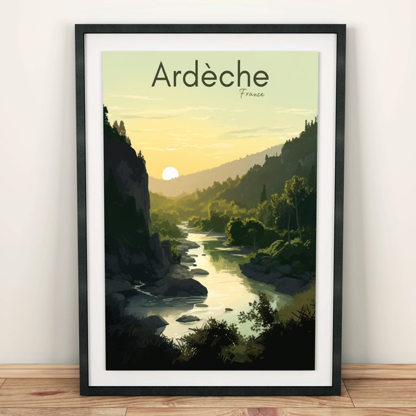 Estampe Ardèche - Affiche encadrée, art mural, affiche Ardèche, art France, art voyage, art salon, peinture Ardèche