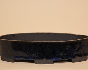 Organic Oval Bonsai Pot | Dark Blue Glaze | 27 x 17 x 5 cm