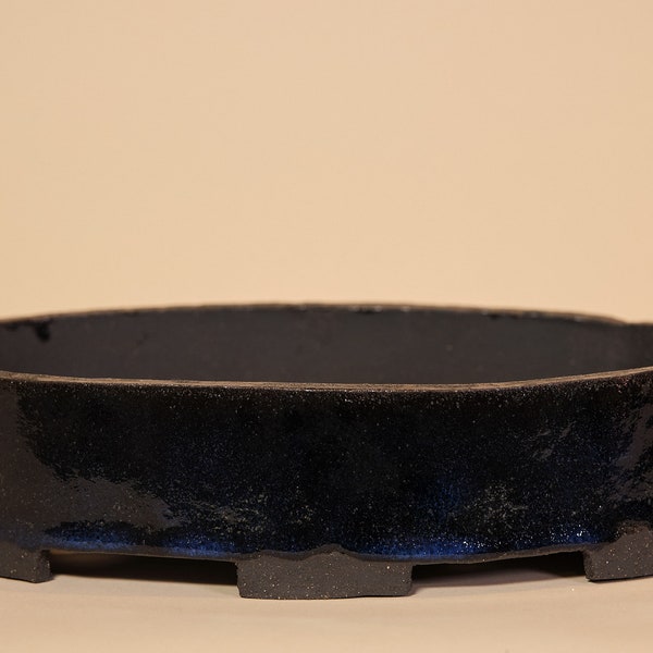 Organic Oval Bonsai Pot | Dark Blue Glaze | 27 x 17 x 5 cm