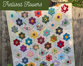Trellised Flowers EPP Hexagon Quilt Pattern: Multiple Sizes