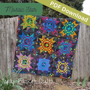Mosaic Star Scrap Quilt Pattern - Digital Quilt Pattern - Baby - Throw - Queen - King Size - Scrap Quilt Pattern - Multiple Sizes