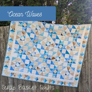 Ocean Waves Scrap Quilt Pattern: Multiple Sizes