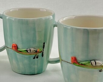 Handmade Ceramic Mug / Retro Mug / Quote Mug / Airplane Mug / Blue-Green Retro Mug / Wake Up and Smell the Coffee / Retro Style Mug