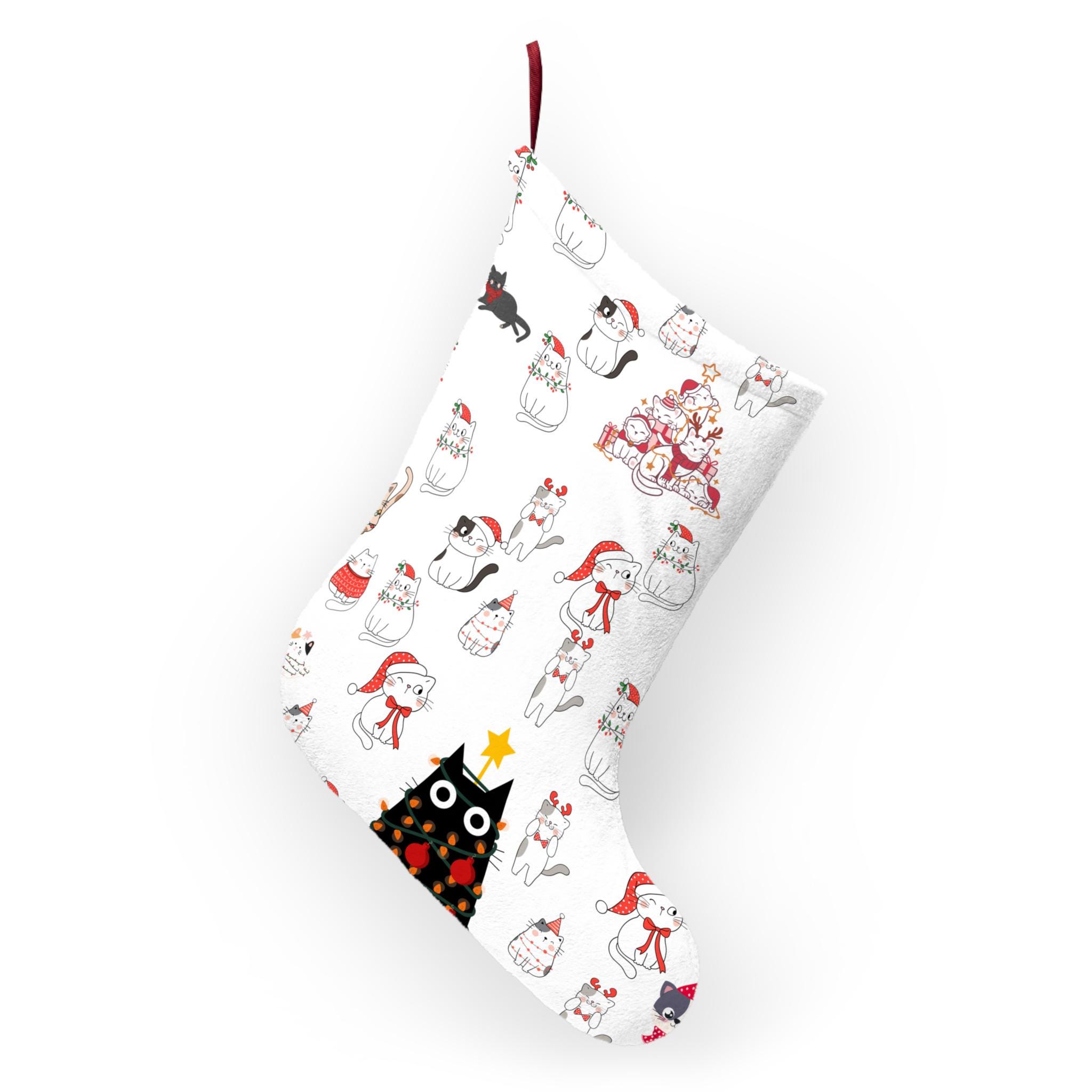 Personalisierte Weihnachtsstrümpfe Für Katzen – 48,3 Cm, Weiß, Gestrickt, Mit Namensschild