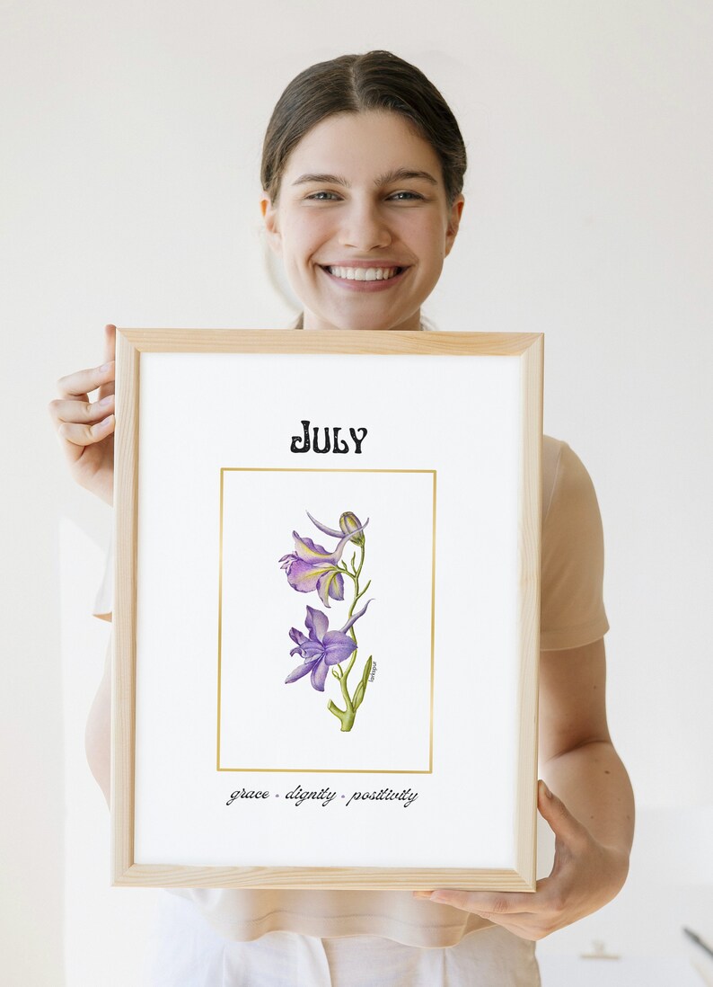 Birth Flower Gift Printable Birth Month July Flower Wall Décor Etsy