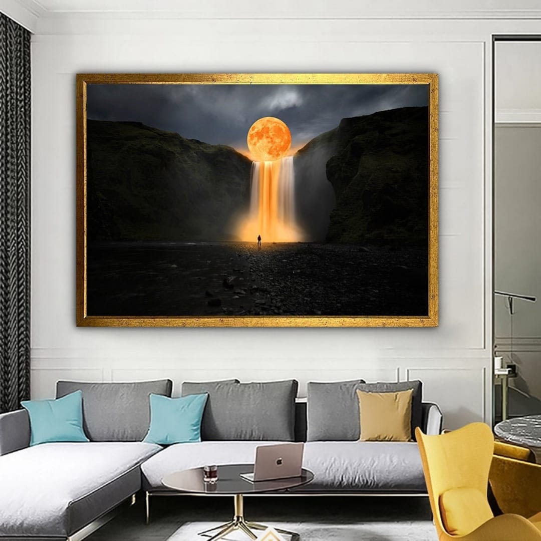 Zen Oder Die Kunst Den Mond Abzustauben Mond Gemälde Wasserfall Mond Abstrakte Kunst Surrealer - Etsy.de