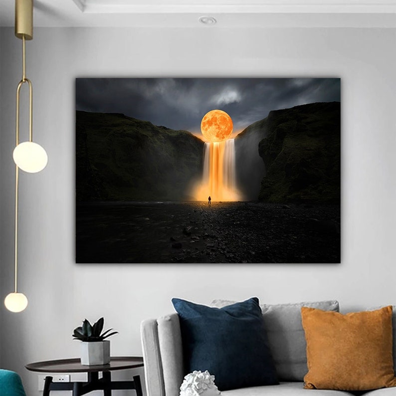 Mond Gemälde Wasserfall Mond Abstrakte Kunst Surrealer - Etsy.de