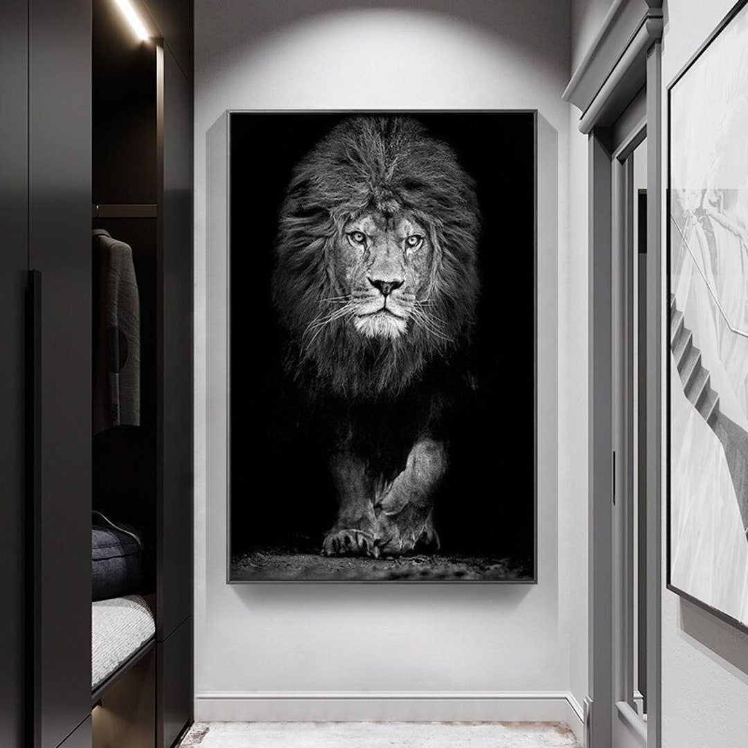 Black and White Lion Canvas Printblack and White Lion Canvas Etsy