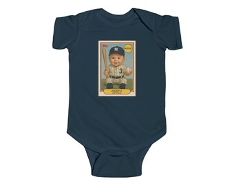 Vintage Baseball Baby Card Bodysuit | Retro Player Illustration | Customizable on request