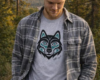Tribal Wolf Head tee | Stylized Native-inspired Wolf Illustration Tee