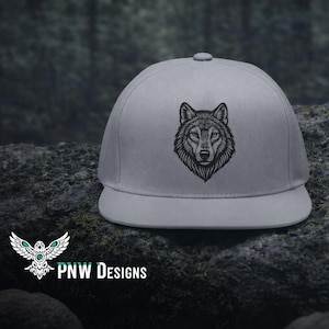 Embroidered Wolf Flat Bill Cap, Wildlife Animal Hat, Outdoor Adventure Snapback, Men's Baseball Cap, Nature Lover Gift