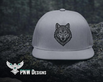 Embroidered Wolf Flat Bill Cap, Wildlife Animal Hat, Outdoor Adventure Snapback, Men's Baseball Cap, Nature Lover Gift