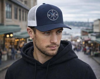 Pacific Northwest Compass Sasquatch Snapback Trucker Cap | Outdoor Adventure Hat
