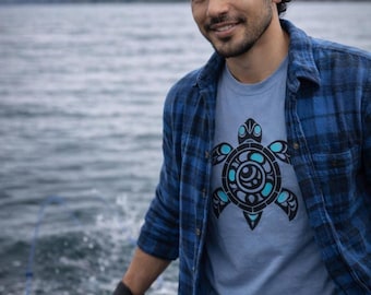 Tribal Sea Turtle T-shirt | Blue Nautical Turtle Graphic