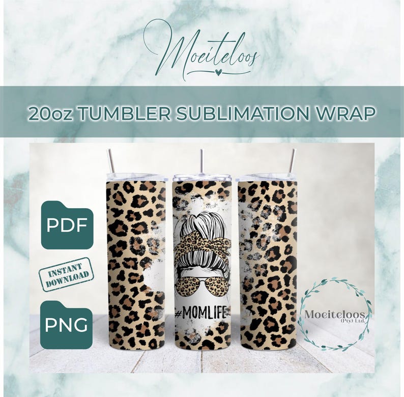 Leopard Mom Life Tumbler Sublimation Design – 20oz Skinny Tumbler (PNG ...
