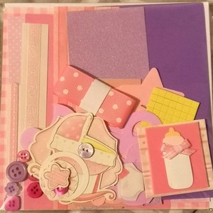 Kit per realizzare biglietti per bambina rosa e lilla 6 x 6 cm