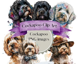 Cockapoo clip art watercolor| cute dog clipart | Dog PNG | cute dog portrait | Instant download clipart | Cockapoo instant printable decor