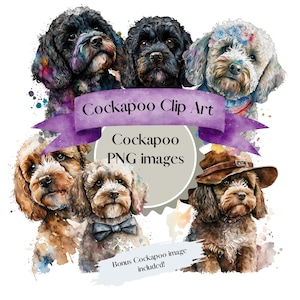 Cockapoo clip art watercolor| cute dog clipart | Dog PNG | cute dog portrait | Instant download clipart | Cockapoo instant printable decor
