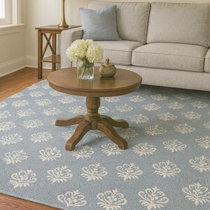 Hand-Tufted Wool Rug: Cut-Loop Pile/Modern Damaas Blue, Custom Sizes