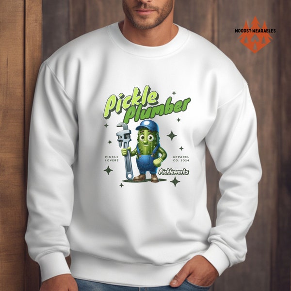 Pickle Plumber Sweatshirt, Plumbing Pickle Character, Gildan 18000