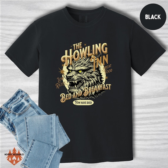 Howling Inn Werewolf Shirt, Horror Bed and Breakfast Graphic Tee for Monster Movie Fans