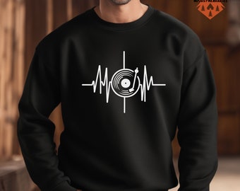 Heartbeat of Music Record Player Sweatshirt, Vinyl Lover Pullover