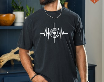 Vinyl Pulse Record Player T-Shirt, Music Heartbeat Tee, Comfort Colors®