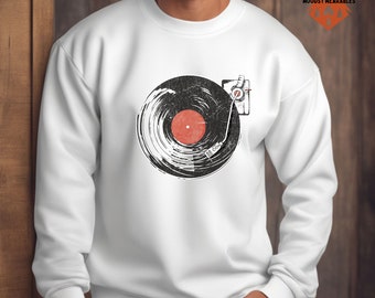 Vinyl Groove Sweatshirt, Classic Record Player Design, Gildan 18000
