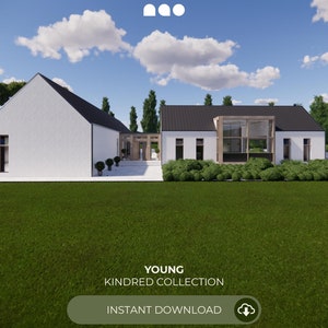 Modern boerderijontwerp en plattegronden | Ontwerp met 1 verdieping, 3 slaapkamers en 3,5 badkamers | PDF | Direct downloaden | Young uit de Kindred-collectie