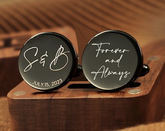 Metal Cufflinks - Engraved Box Optional, Custom Wedding Day Cuff links for Groomsmen Father of the Bride Groom, Anniversary Gift for Husband