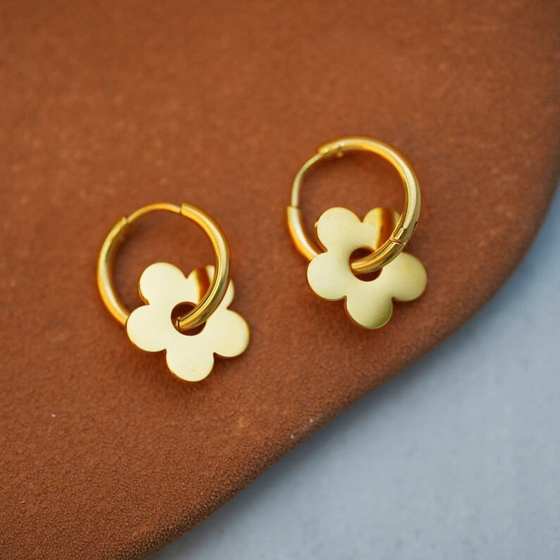 Flower Huggie Hoop Earrings Small Gold Filled Hoop Earrings Etsy