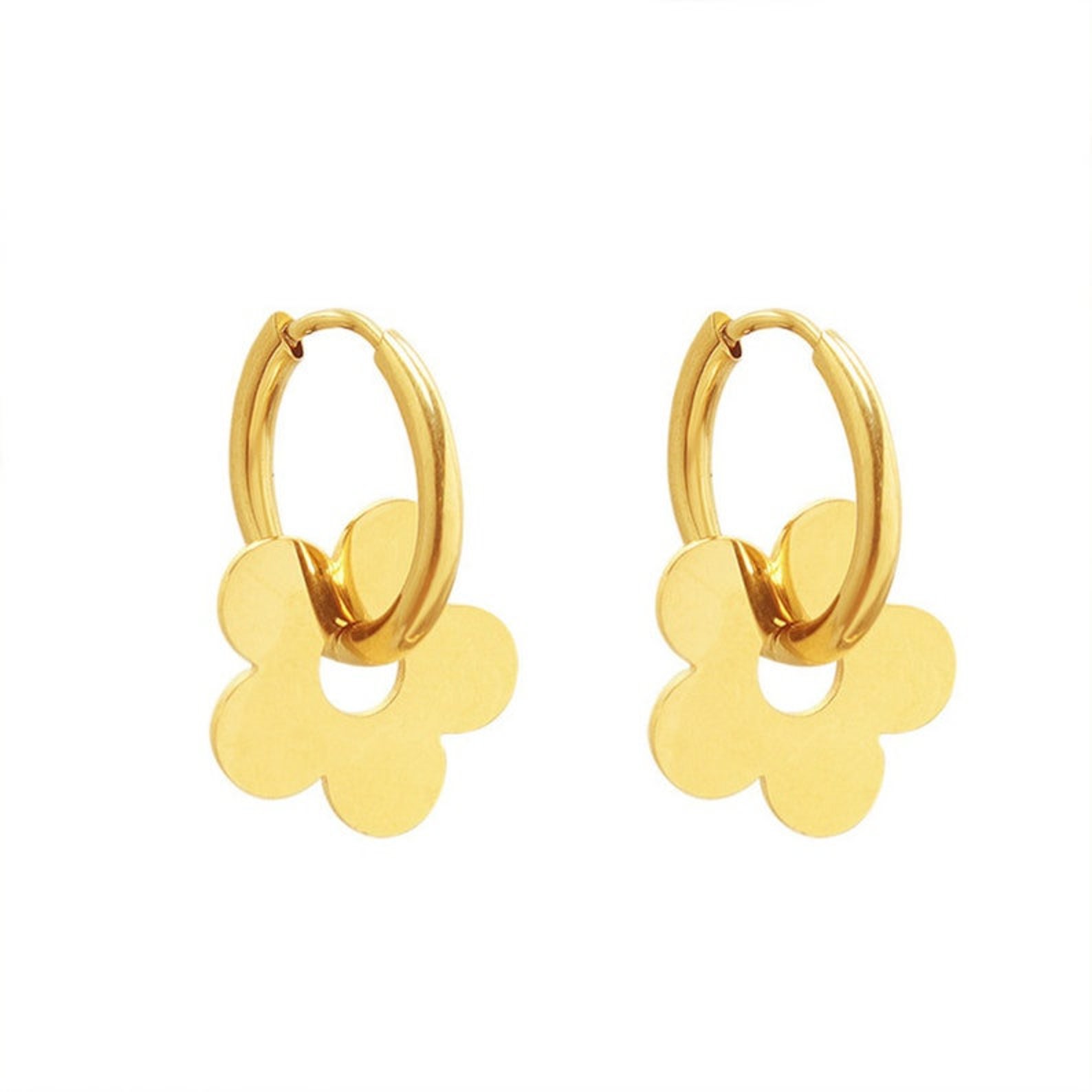 Flower Huggie Hoop Earrings Small Gold Filled Hoop Earrings Etsy