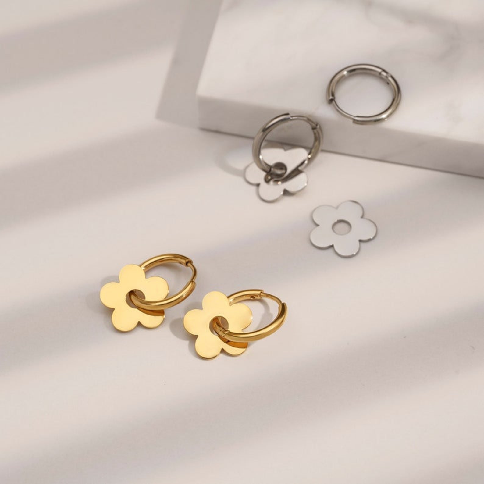 Flower Huggie Hoop Earrings Small Gold Filled Hoop Earrings Etsy