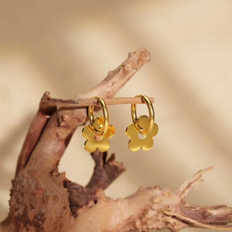 Flower Huggie Hoop Earrings Small Gold Filled Hoop Earrings Etsy