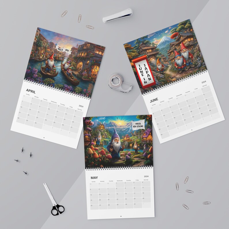 2024 Calendar Gnomes Around the World Unique AI Art Generated Art Christmas Hanukkah Gift Gnome
