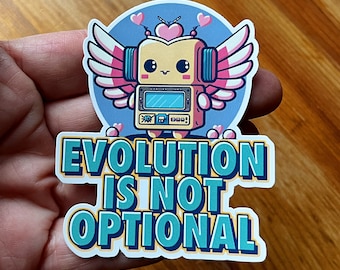 Friendly Robot with Wings "Evolution is not Optional" Sticker