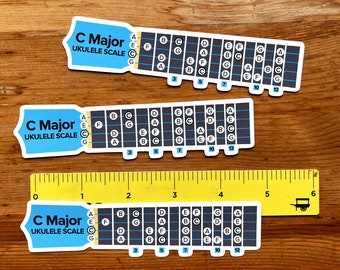 Ukulele C Major Scale Fretboard Glossy Sticker - Set of 3 5 inch Stickers