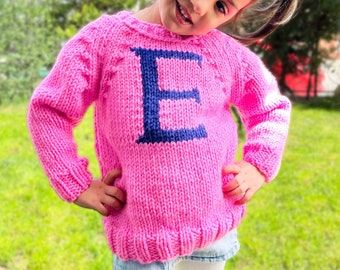 Handmade Personalized Kid Sweater Wool Pullover Christmas Monogram Baby Jumper Letter Magic Gift for girls and boys