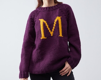 Monogram Weasley Jumper Letter Magic Gift Handmade Custom Wool Sweater Pullover Christmas for him her