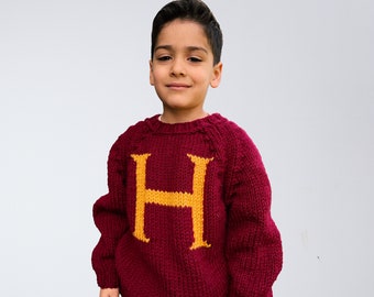 Handmade Personalized Kid Sweater Wool Pullover Christmas Monogram Baby Jumper Letter Magic Gift for girls and boys