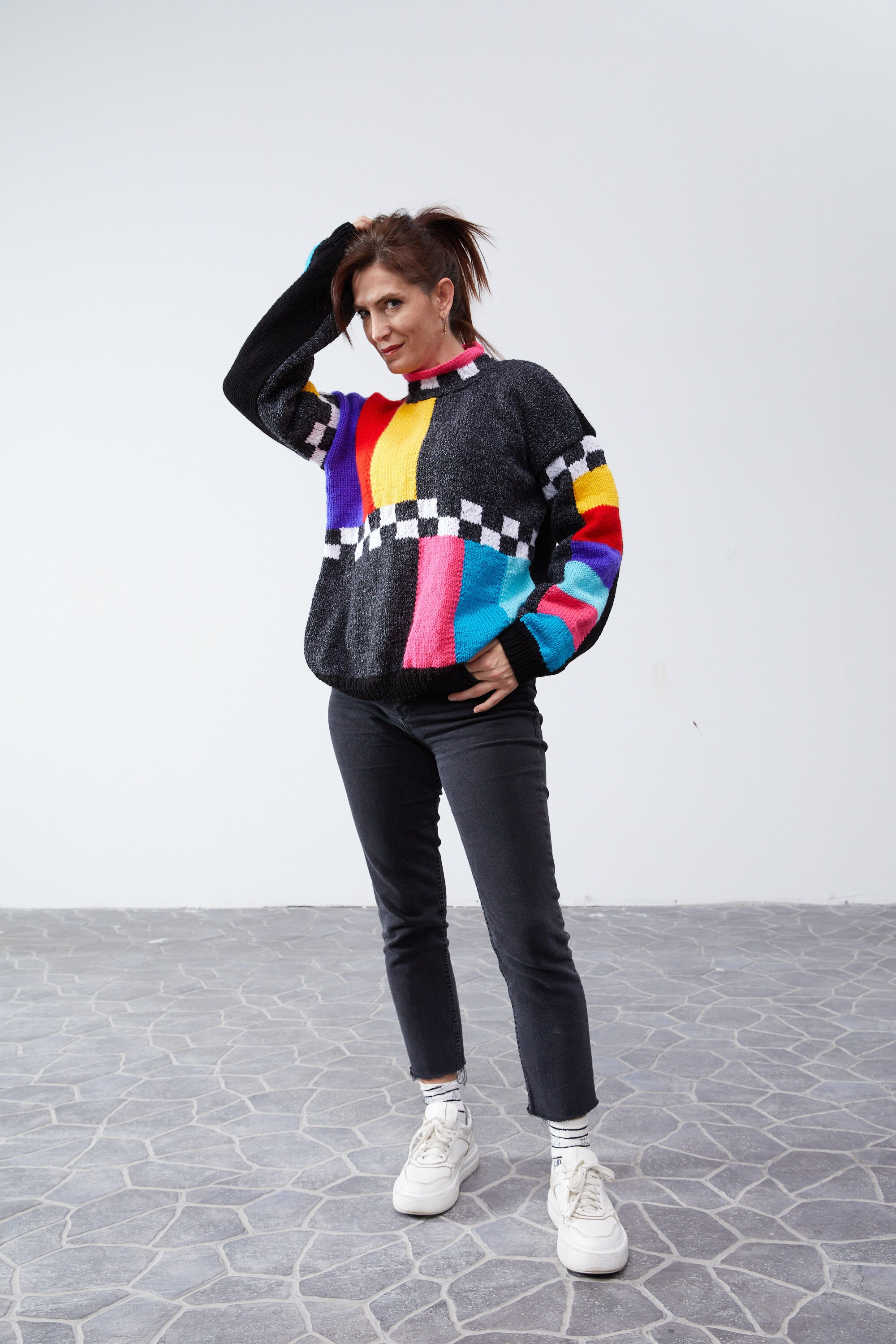 No Signal Tv Colorblocked Mixed Geometric Unisex Sweater
