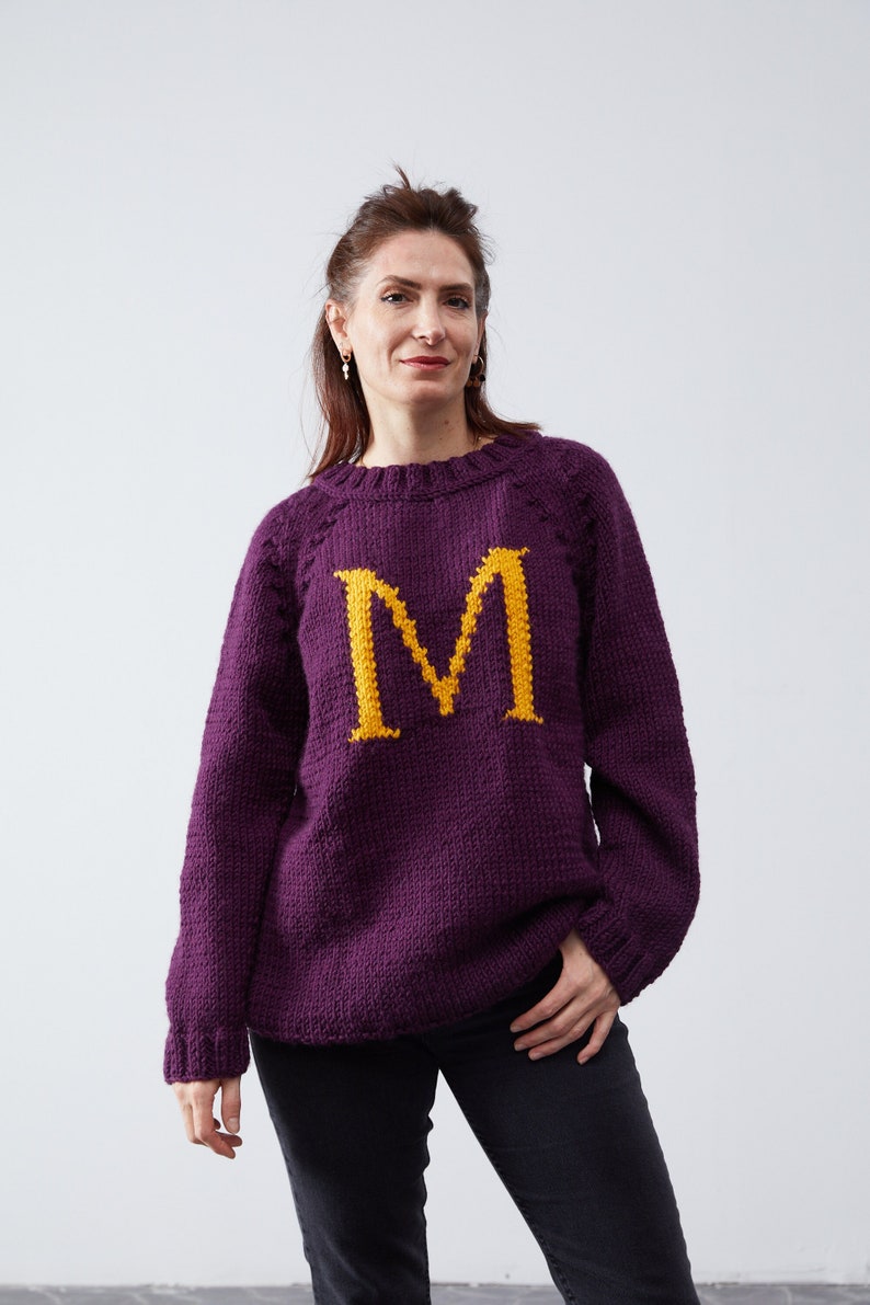 Monogram Weasley Jumper Letter Magic Gift Handmade Custom Wool Sweater Pullover Christmas for him her image 1