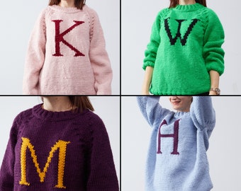 Handgemaakte gepersonaliseerde trui wol Pullover Kerstmis Monogram Kid Jumper Letter Magic Gift voor hem haar kind