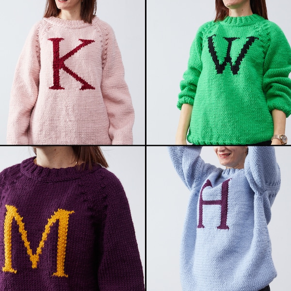 Handmade Personalized Sweater Wool Pullover Christmas Monogram Kid Jumper Letter Magic Gift for him her child