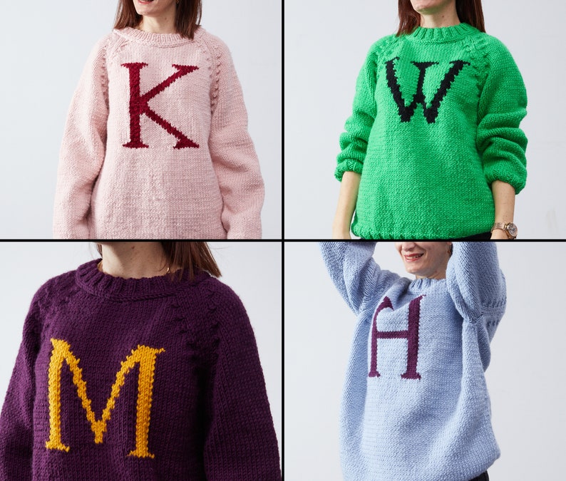 Handmade Personalized Sweater Replica Wool Pullover Christmas Monogram Jumper Letter Magic Gift for him her image 4