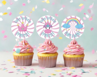 UNICORN Cupcake Toppers, UNICORN Birthday Party Decoration, 2 x 2" Circle UNICORN Cake Toppers, Colorful Cupcake Toppers, Instant Download